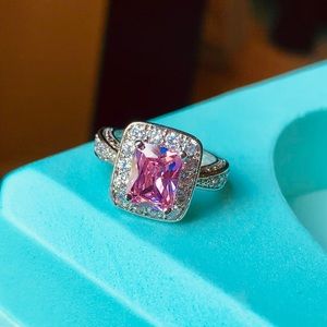 🌸 Emerald Cut Pink Sapphire Sterling Ring